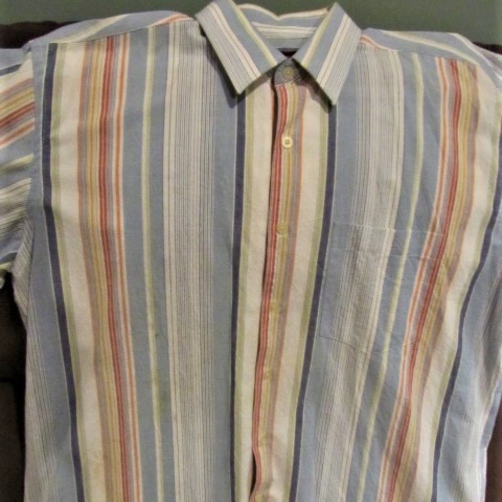 Mens Pierre Larrouge Short Sleeve Button Dwn Shirt